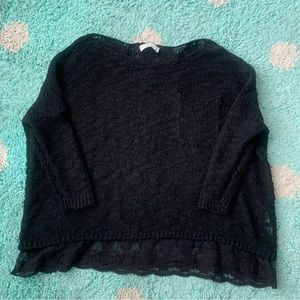 Abercrombie Sweater Knit Top Pullover Black Lace Boxy 3/4 Women XS/S Soft Pocket